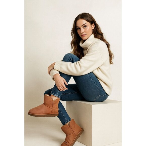 Kirkland 8 Real Fur Boots Shearling Sheepskin Suede Scalloped Fold over Shoes - Picture 7 of 16